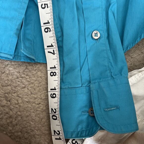 Vtg 80s Ellen Tracy Shirt 10 Cotton Baby Blue Western Cowgirl Ranch Barn w/stain - Picture 7 of 10